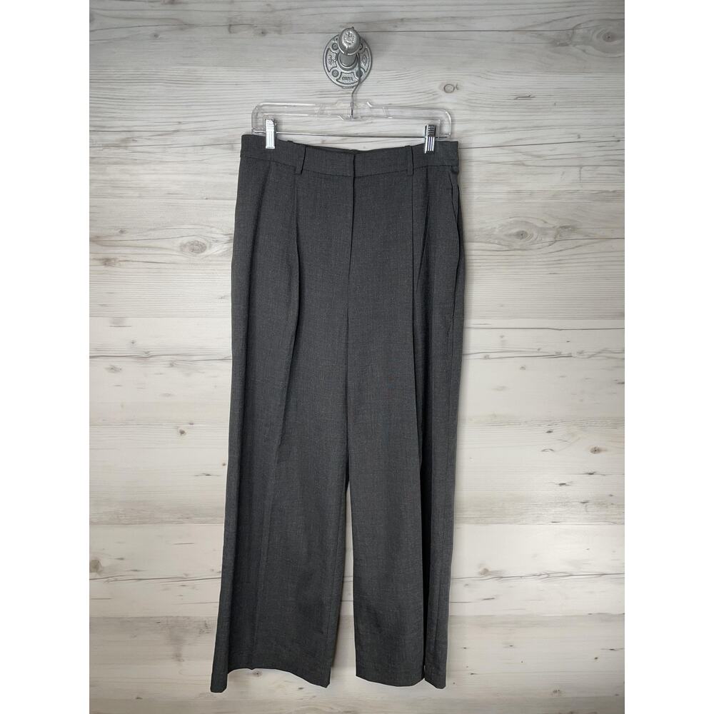 H&M Dress Pants Womens 10 Gray Pleated Straight Leg Slacks‎ Stretch Lined Work